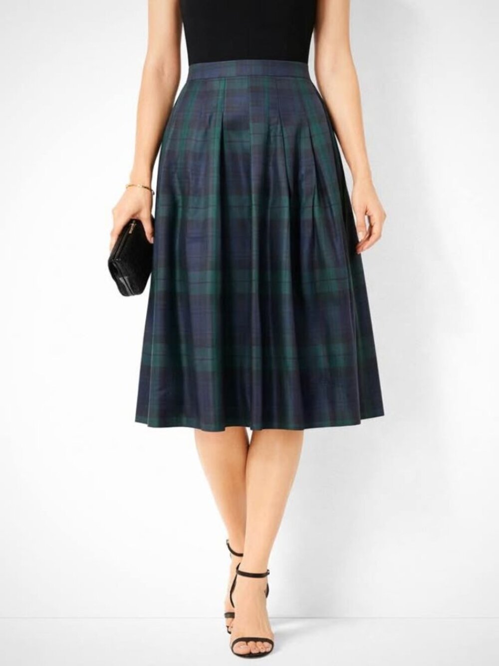 Talbots Silk Blackwatch Plaid Pleated Festive Academia Party Midi Skirt [size 8]